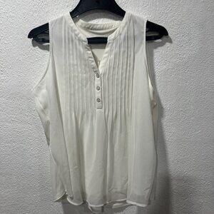 Charter Club Blouse Women's Petite Large Ivory V-Neck Button Pleated Shirt Top